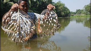 Believe This Fishing Or Not? Unique Tiny Fish Trapping System - Catching Fish From Beautiful Canal