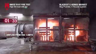 BlazeCut UNECE R107 Approved Fire Test -  High Fire Load with Fan