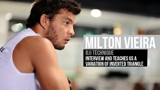 Miltinho Vieira advises newcomers and teaches a variation on the inverted triangle.