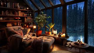Thunderstorm, Rain & Crackling Fire in a Cozy Hut with Cats - Nature Sounds - Sleep & Relax