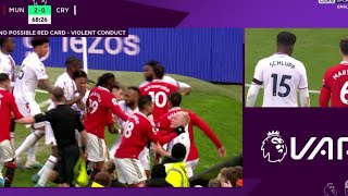 Casemiro RED CARD vs Crystal Palace vs Manchester United For Foul Will Hughes FROM Antony VAR Foul