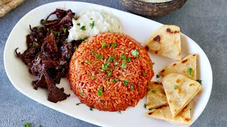 Greek Tomato Rice with Vegan Gyros \u0026 Tzatziki Sauce