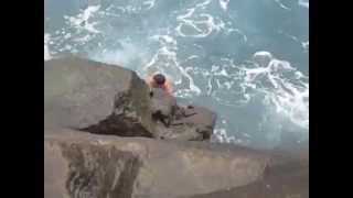 Hawaii Wave Smashes Guy On Cliff!!!  CHINA WALLS