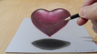 Drawing 3D Heart - Trick Art Floating  Heart - How to Draw 3D Heart