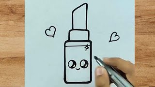 HOW TO DRAW A CUTE LIPSTICK AND COLORING | DRAW CUTE THINGS | EASY STEP BY STEP