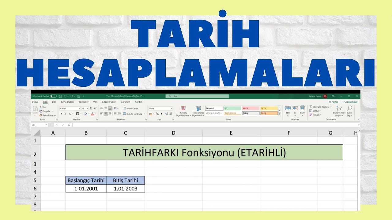 Excel Tarih Farkı Hesaplamaları - İki Tarih Arasındaki Yıl Ay Gün ...