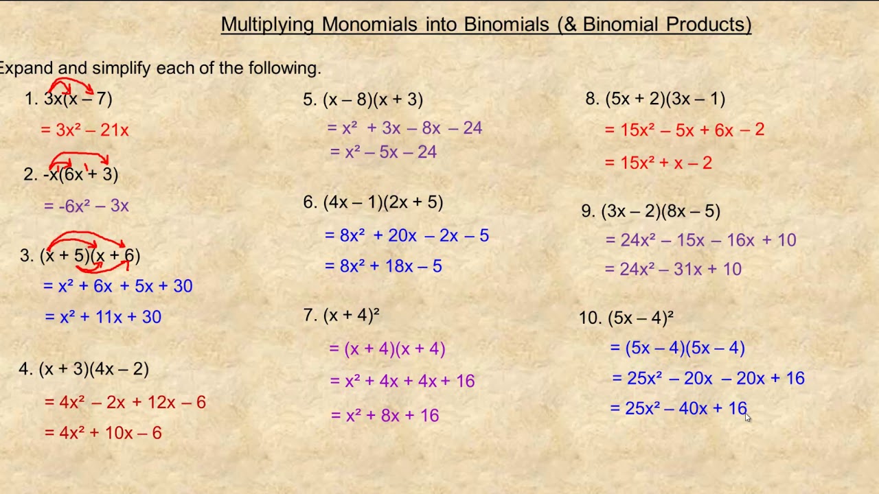 Subtracting Binomials And Monomials