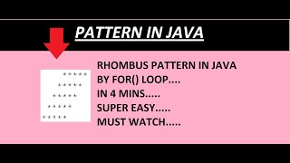 RHOMBUS PATTERN IN JAVA || BY FOR() LOOP || BASIC JAVA COURSE || STUDY WITH ME.