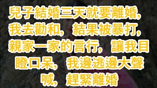 兒子結婚三天就要離婚，我去勸和，結果被暴打，親家一家的言行，讓我目瞪口呆，我邊逃邊大聲喊，趕緊離婚