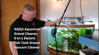 AQQA Aquarium Gravel Cleaner, 6-in-1 Electric Fish Tanks Gravel Vacuum Cleaner Set