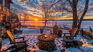 Rustic Lakeside Escape 🏡 Snowy Serenity, Warm Fireplace \u0026 Peaceful Winter Bliss ❄️🔥🌲