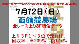 7月12日日曜日　函館競馬場　上り3F順位データ　マリーンS 2020 (新馬戦除く)