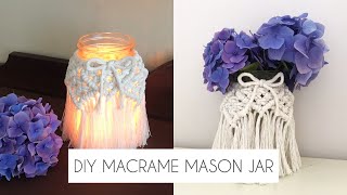 DIY: EASY MACRAME MASON JAR | MACRAME TUTORIAL FOR BEGINNERS | MAJON JAR DECOR (step by step)