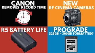 Canon to remove Record Limit, New RF Cameras, R5 Battery life, Storage calculation