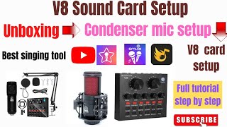 V8 sound card setup/condenser microphone setup/condenser microphone for singing/unboxing/V8soundcard