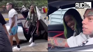 6ix9ine Pulls Up With A Transmission In His Car