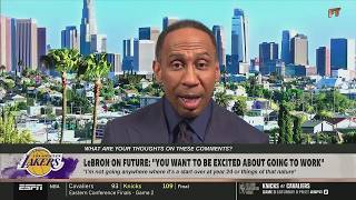 FIRST TAKE | Stephen A. reacts to LeBron puts focus on winning, unwilling to 'start over' in Year 24