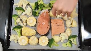 Sharp Healsio AX1700 water oven 水波炉 grilled salmon and vegetables