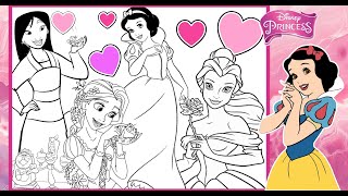 Many DISNEY PRINCESSES Together Coloring Page BELLE MULAN SNOW WHITE RAPUNZEL Color with Markers