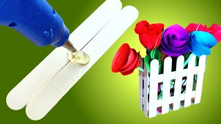 Popsicle Stick Crafts | How To Make beautiful Flower Vase With Popsicle Sticks | Popsicle Stick