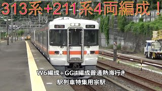 313系+211系4両編成！W6編成+GG4編成普通熱海行き　駅列車特集　JR東海道本線　用宗駅3番線　その1