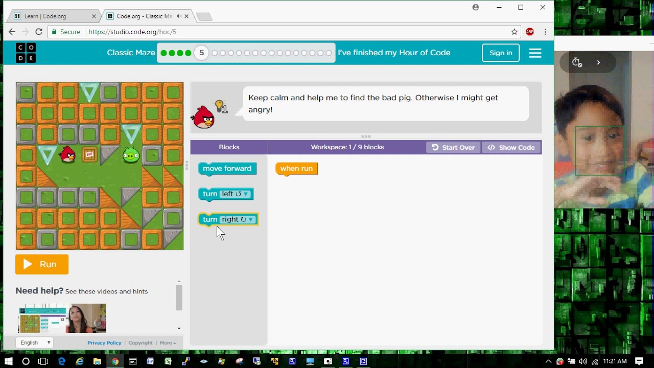 Aaron Playing Code.org Angry Birds Level 1-4 Hour Of Code - YouTube