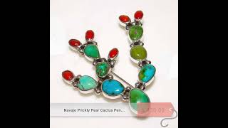 Navajo Prickly Pear Cactus Pendant Sterling Silver Turquoise Red Spiny Pin