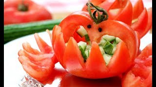 How To Make Tomato Twin Swans - Vegetable Carving Garnish - Food Art Decoration