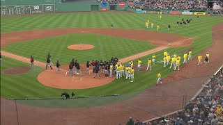 Twins & Red Sox bench clearing conversation around home..Sox had a chance in the 9th