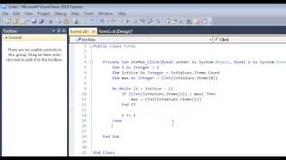 Find Max from List Box Tutorial Using a While Loop in Visual Basic - VB.Net Algorithm