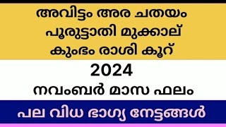 കുംഭ കൂറ് അവിട്ടം അര ചതയം പൂരുട്ടാത്തി മുക്കാല് 2024 നവംബർ മാസ ഫലം പല വിധ ഭാഗ്യ നേട്ടങ്ങൾ