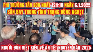 Ga quốc tế sân bay Tân Sơn Nhất trong tình trạng đông nghẹt người đón thân nhân về quê ăn Tết 2025