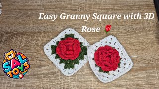 Easy Granny Square with 3D Rose for beginners 🌹📌  Granny Square Facile con Rosa 3D 🌹 |