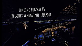 Night landing runway 15 Helsinki Vantaa International Airport (HEL EFHK).