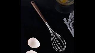 UPTALY Stainless Steel Kitchen Whisks (31cm, 28.5cm), Egg Beater with Black Walnut Wood Handle