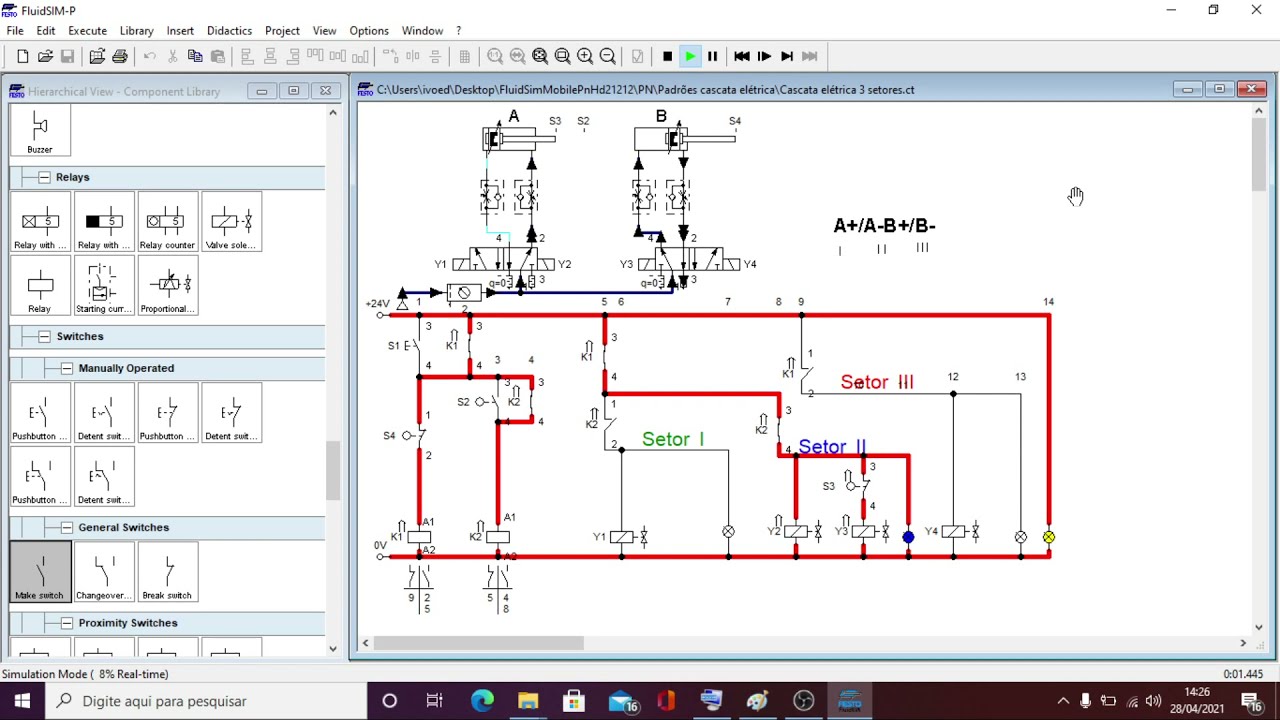 Circuito Eletropneumático Método Cascata Elétrica 3 Setores A+A-B+B ...