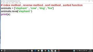 Python tutorial in Hindi 28 : List part 4 ( index , reverse , sort method , sorted function)