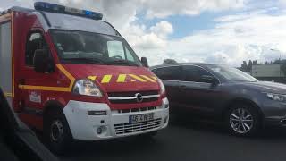 French firefighter ambulance in emergency, responding CODE 3