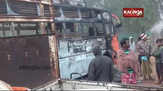 Group of 30 Maoists allegedly torch Private Bus in Malkangiri | Kalinga TV