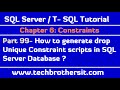 How to generate drop Unique Constraint scripts in SQL Server Database - SQL Server Tutorial Part 99