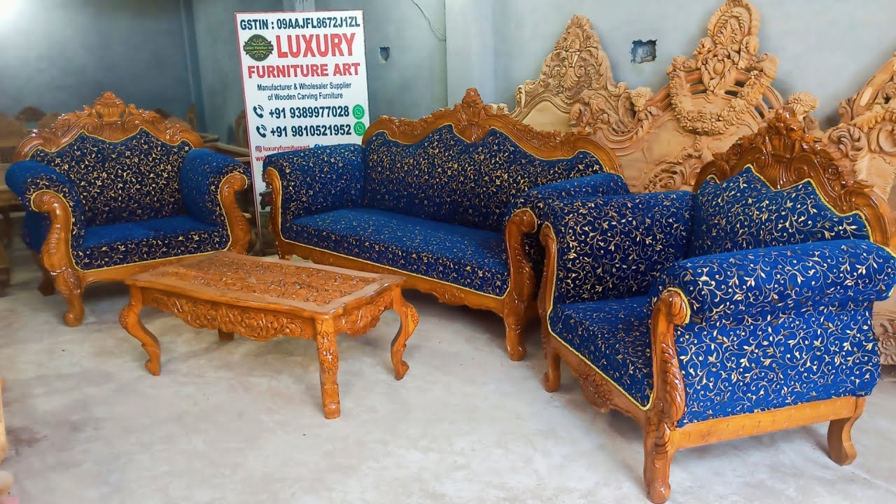 Solid Teak Wood Carving Sofa Set With Natural Touch Wood Polish ...