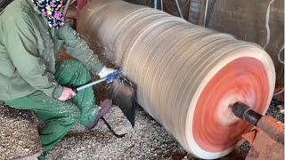 Working With Huge Dangerous Wood Lathe // Giant vase From Solid Wood