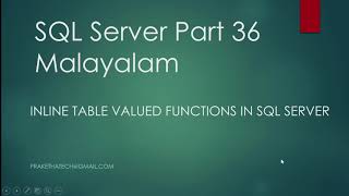 SQL Server Part 36 | Inline table valued functions in SQL Server | Malayalam