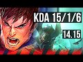 GAREN vs MORDEKAISER (TOP) | 15/1/6, 9 solo kills, Legendary, 500+ games | TR Grandmaster | 14.15