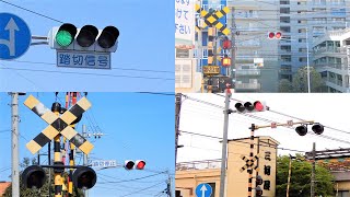 【踏切】色々な踏切信号がある踏切 (Railroad crossing in Japan)