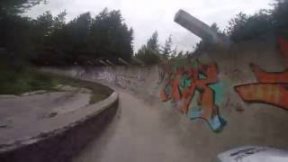 Cycling on bobsled track on mountain Trebevic, Sarajevo