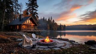 Autumn Lakeside Serenity: Fire Pit and Nature Sounds for Peaceful Relaxation