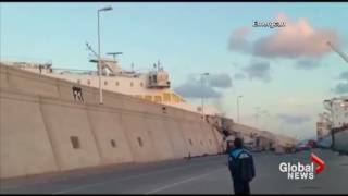 Spanish ferry crashes into concrete wall caught on camera