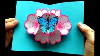 Basteln mit Papier: Pop Up Karte Blumen & Schmetterling selber machen 🌸 Geschenk Muttertag