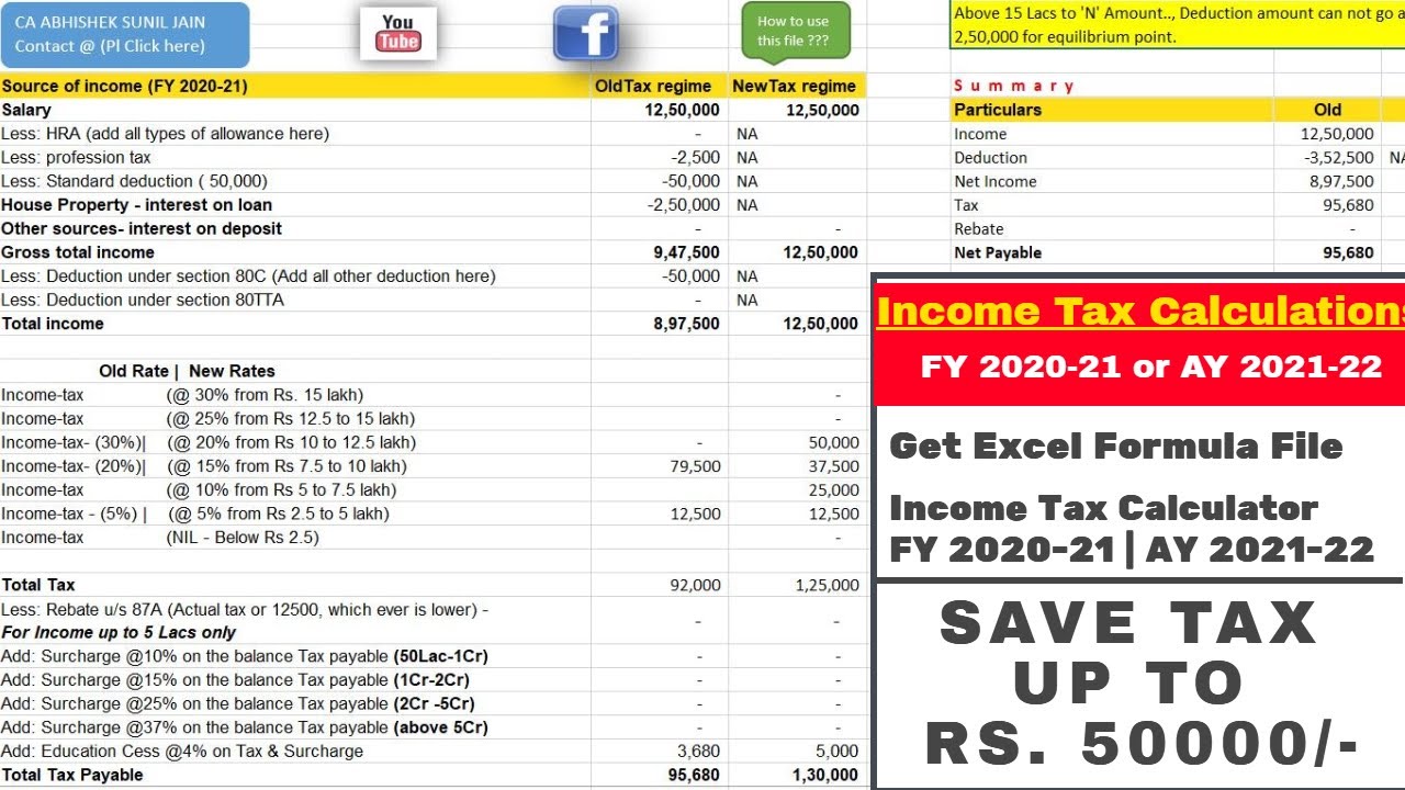 INCOME TAX NEW REGIME VS OLD REGIME | CALCULATOR & ITR E FILING AY 2021 ...